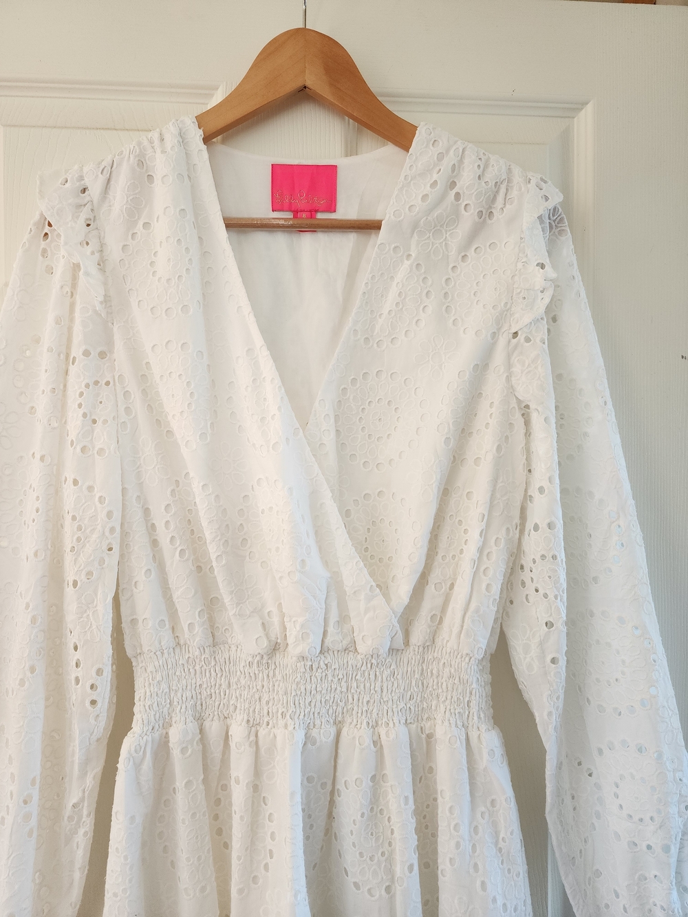Lilly Pulitzer White Eyelet Wrap V-Neck Long Sleeve Dress
